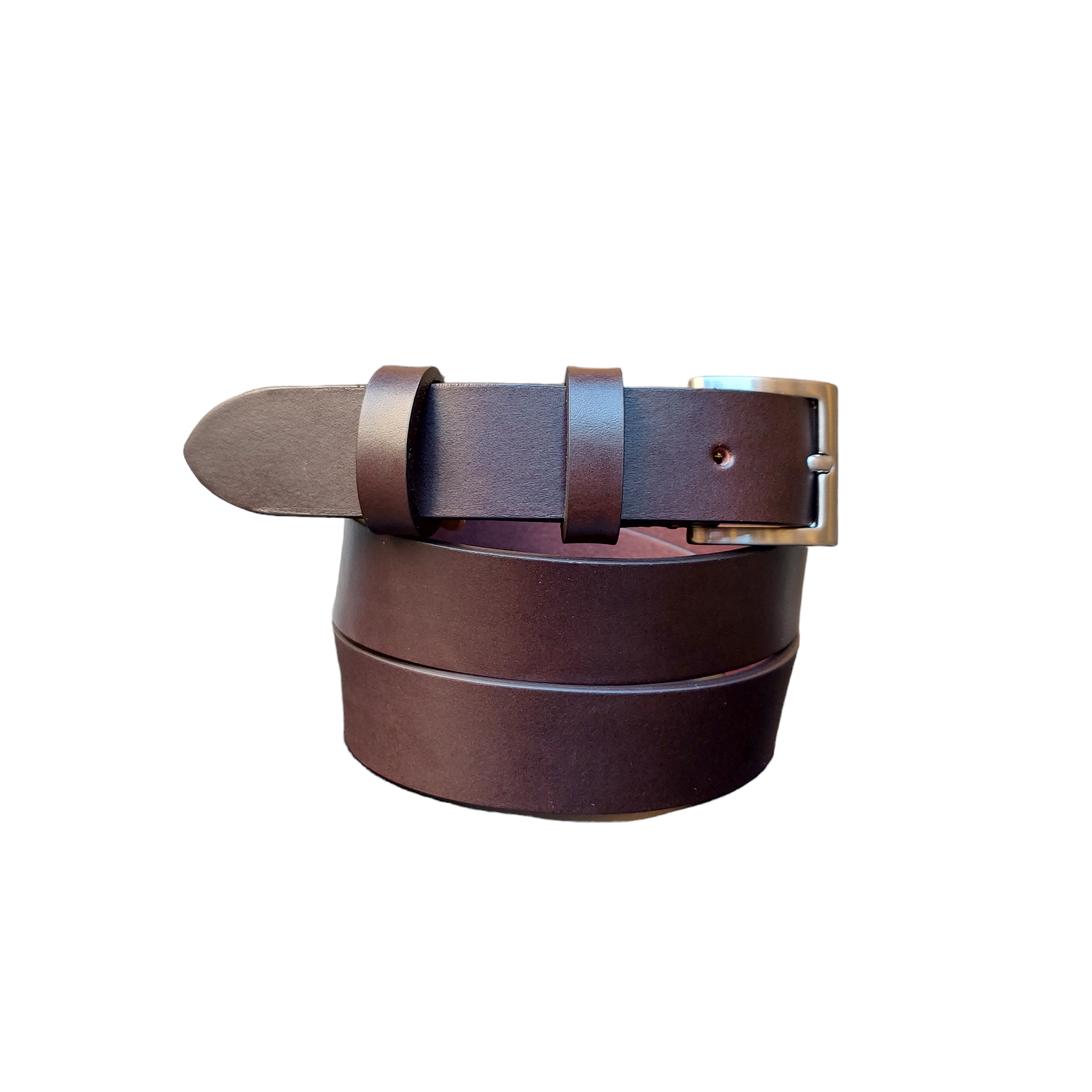Dark brown leather sports belt, 3 cm