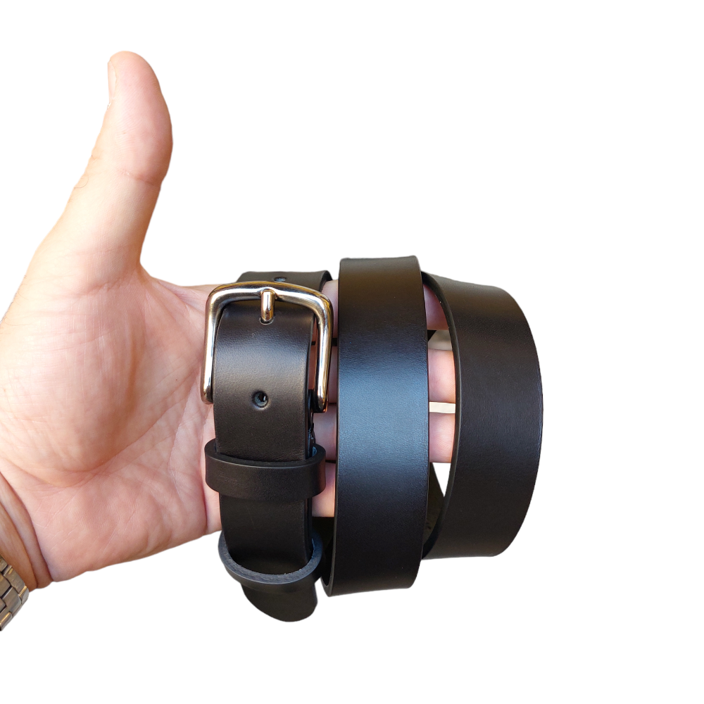 Black leather sports belt 3 cm