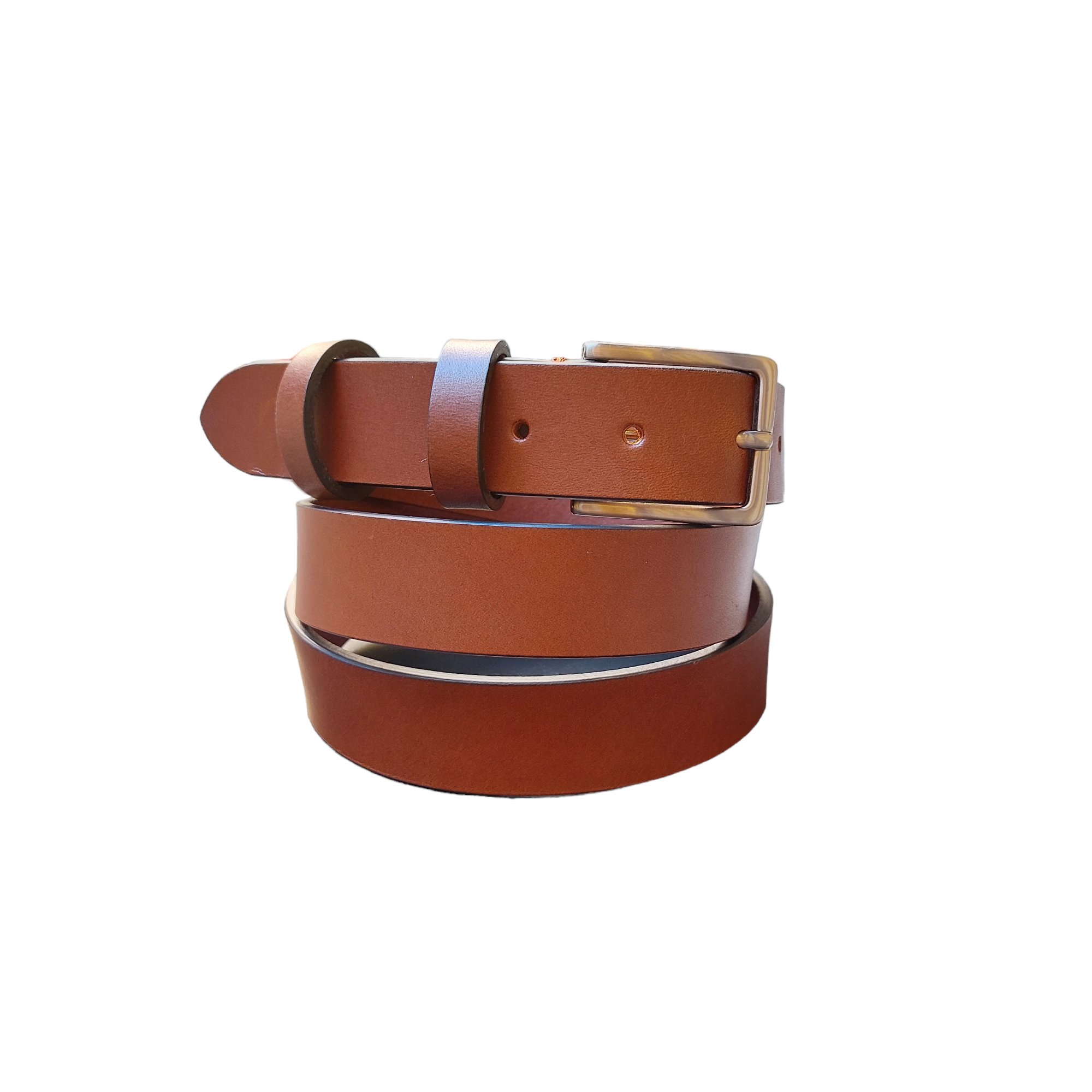 Burnt-colored leather sports belt, 3 cm