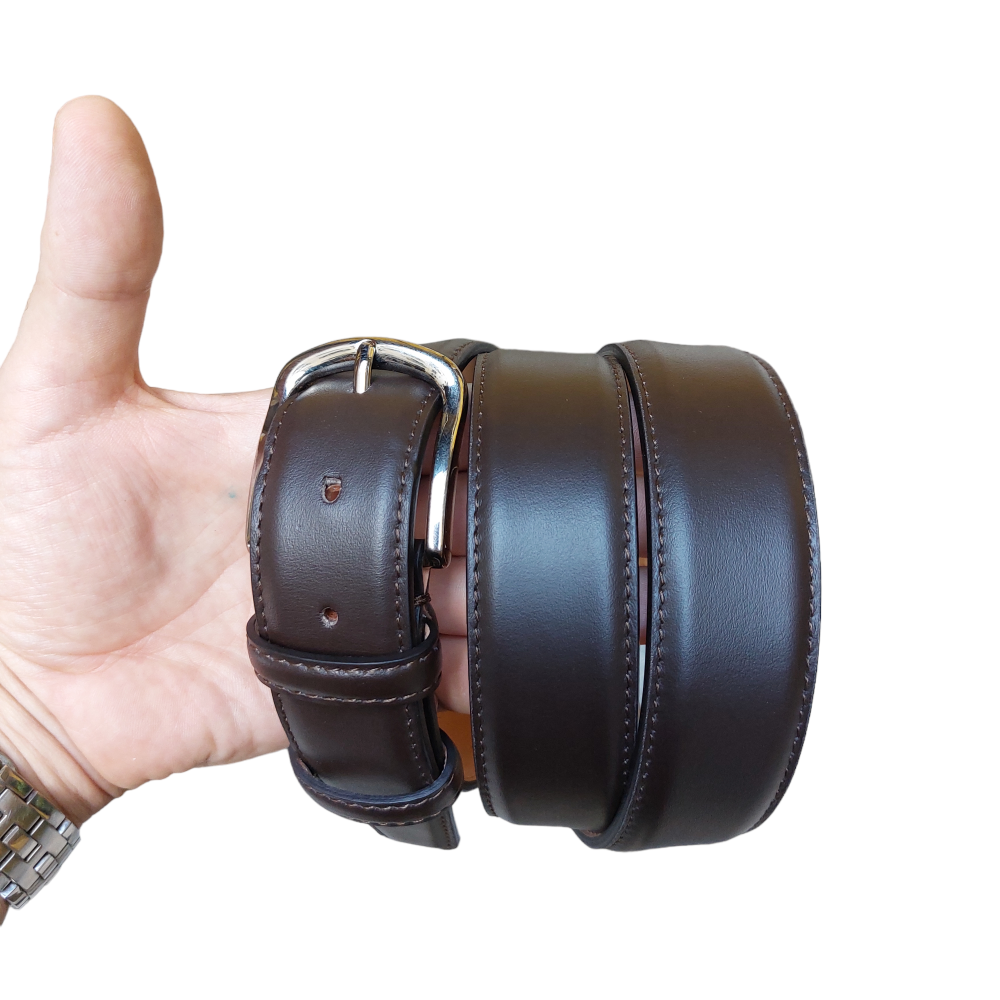 Elegant belt in dark brown nappa calfskin