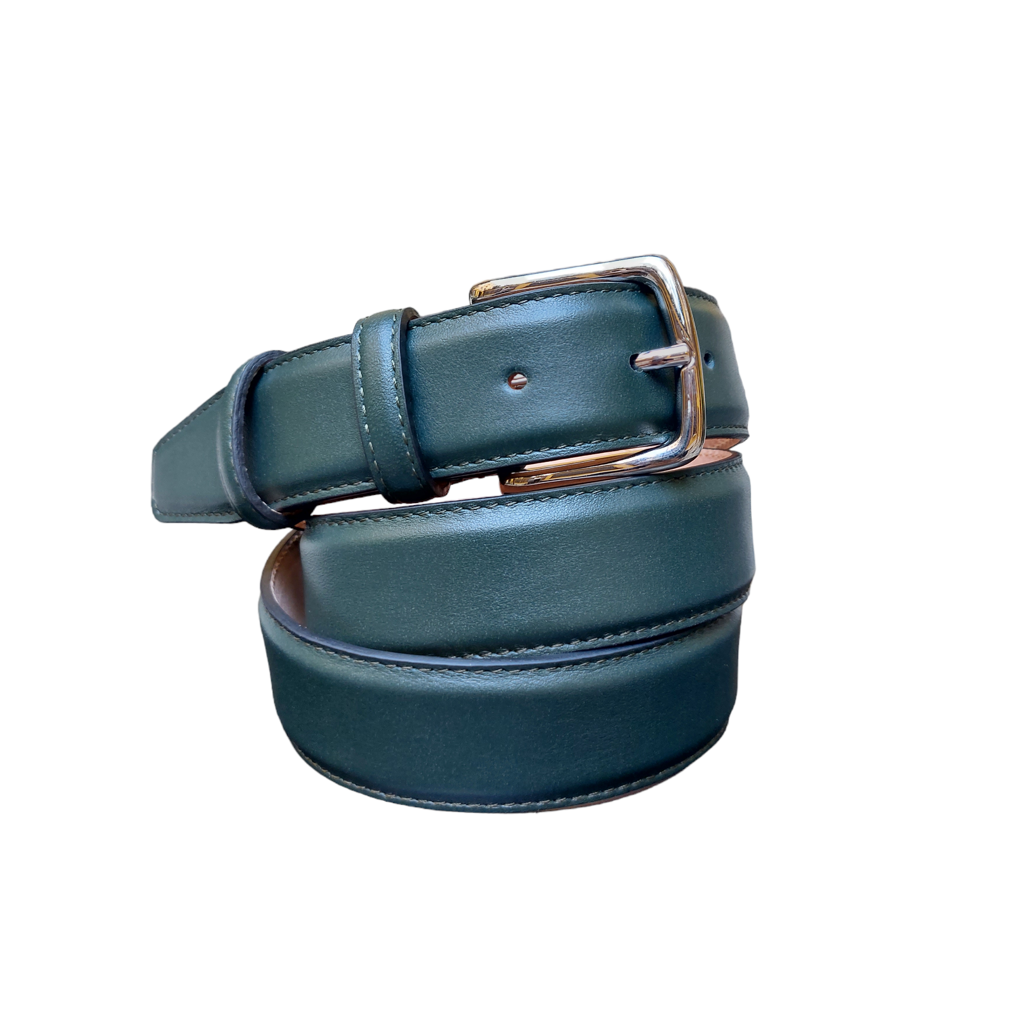 Elegant belt in green nappa calfskin