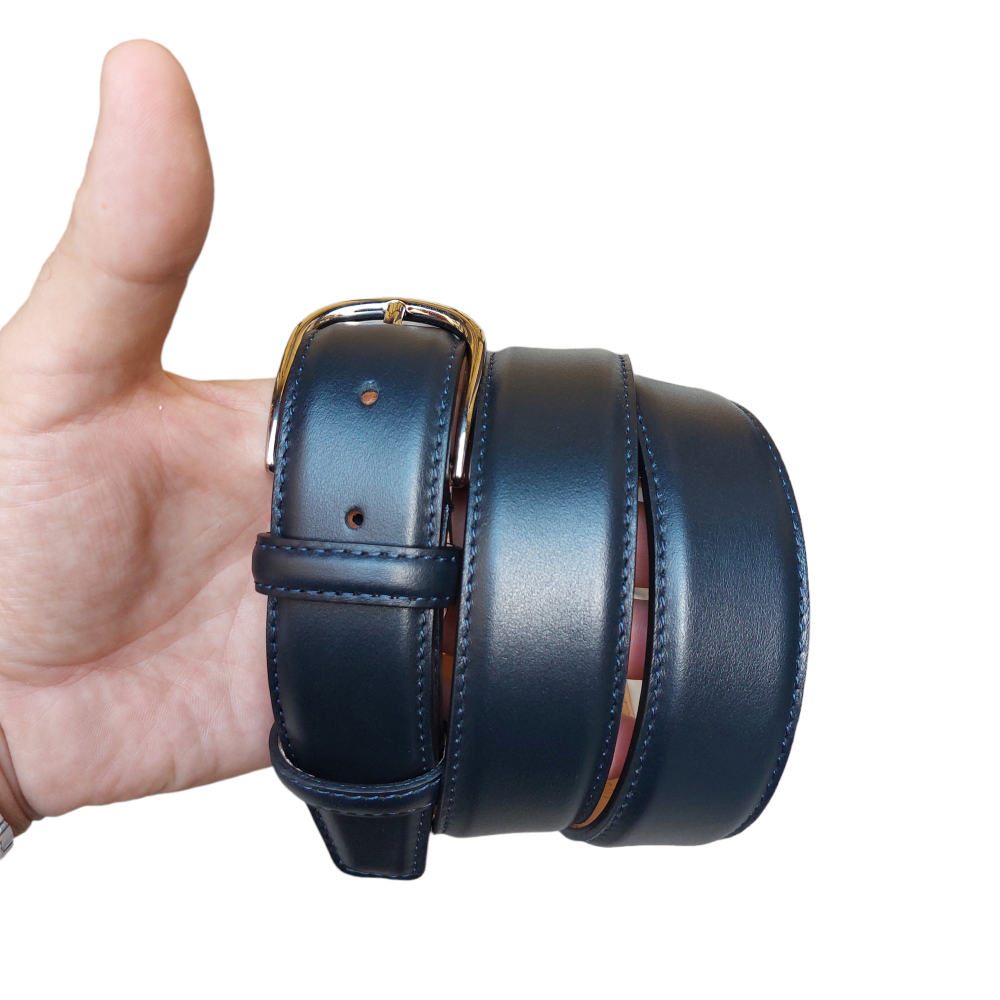 Elegant belt in dark blue nappa calfskin