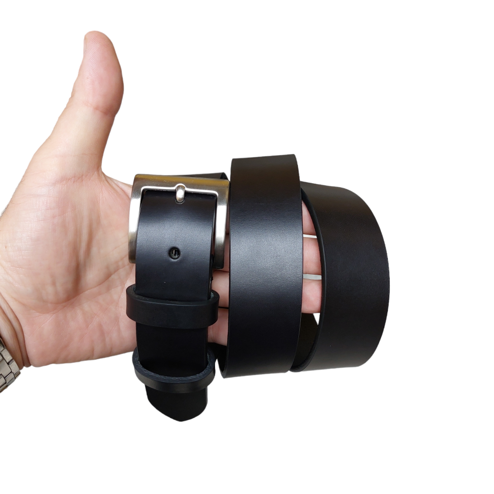 Black leather sports belt 3.5 cm