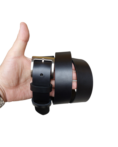 Black leather sports belt 3.5 cm
