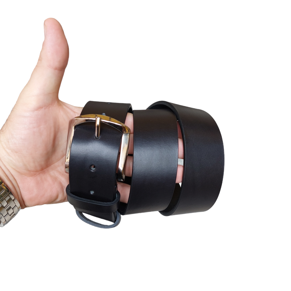 Black leather sports belt 4 cm