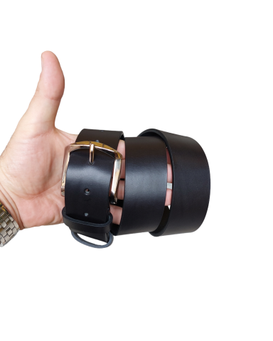 Black leather sports belt 4 cm
