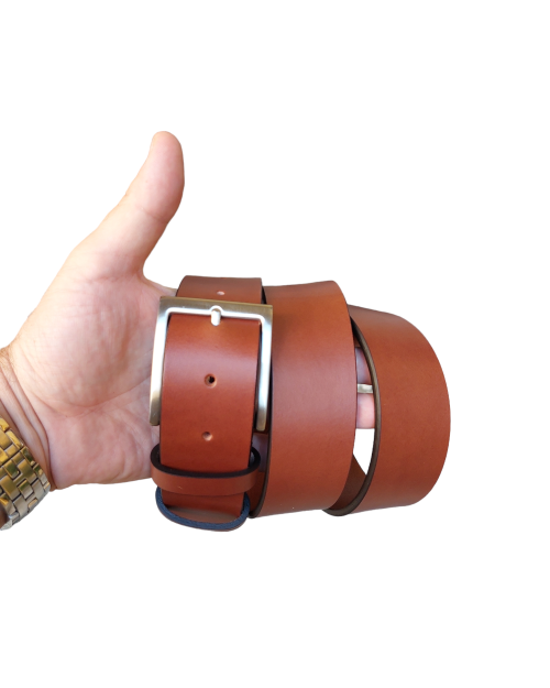 Burnt-colored leather sports belt, 4 cm 2