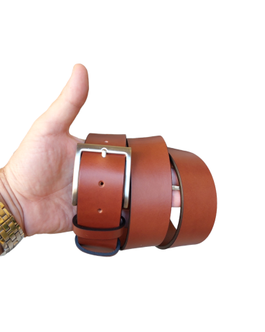 Burnt-colored leather sports belt, 4 cm