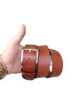 Burnt-colored leather sports belt, 4 cm