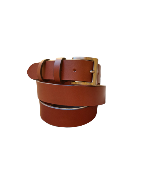 Burnt-colored leather sports belt, 3.5 cm