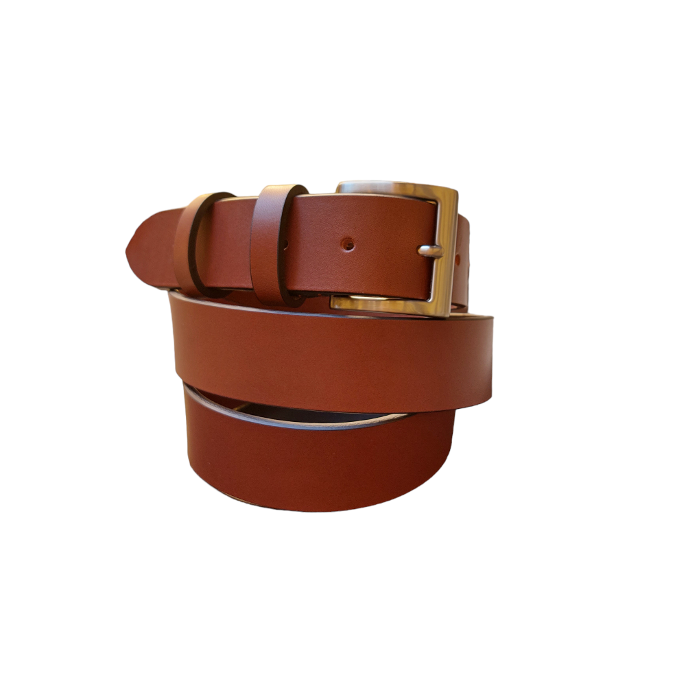 Burnt-colored leather sports belt, 3.5 cm