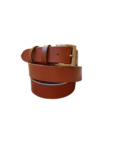 Burnt-colored leather sports belt, 3.5 cm