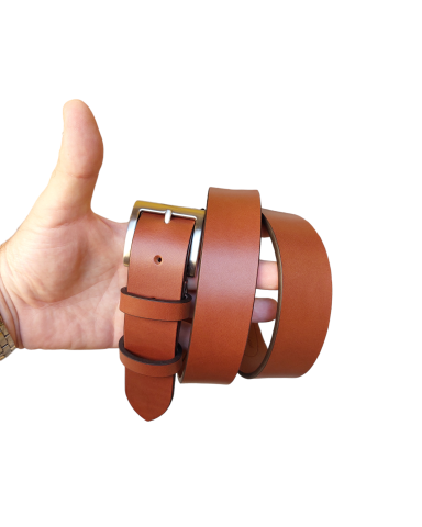 Burnt-colored leather sports belt, 3.5 cm