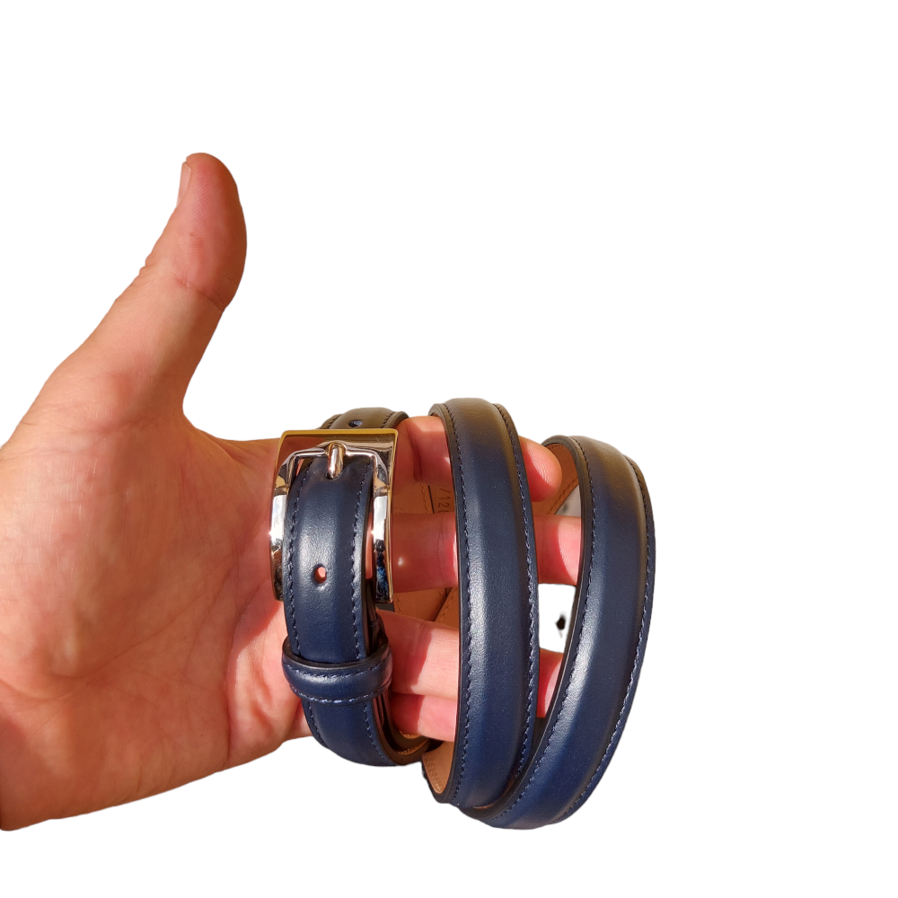 Women's belt in blue nappa calfskin