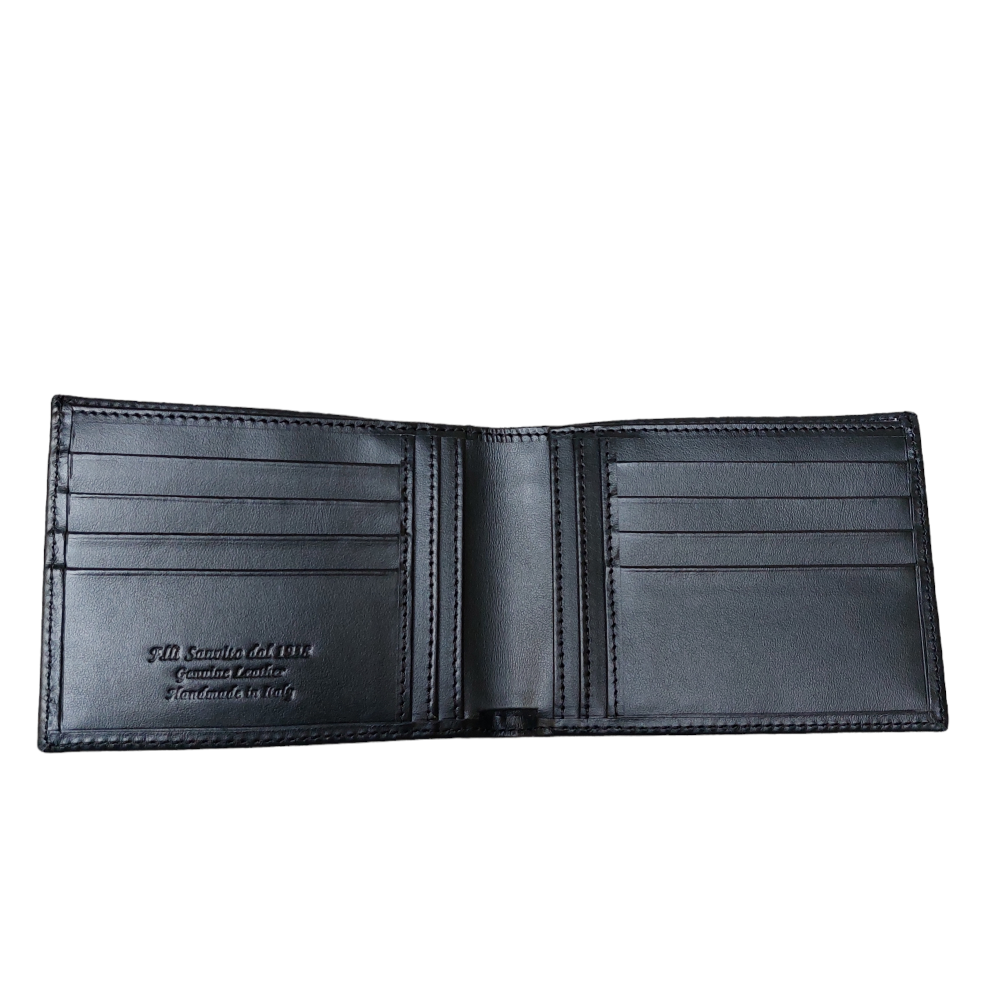 Black men's wallet with cards and banknotes