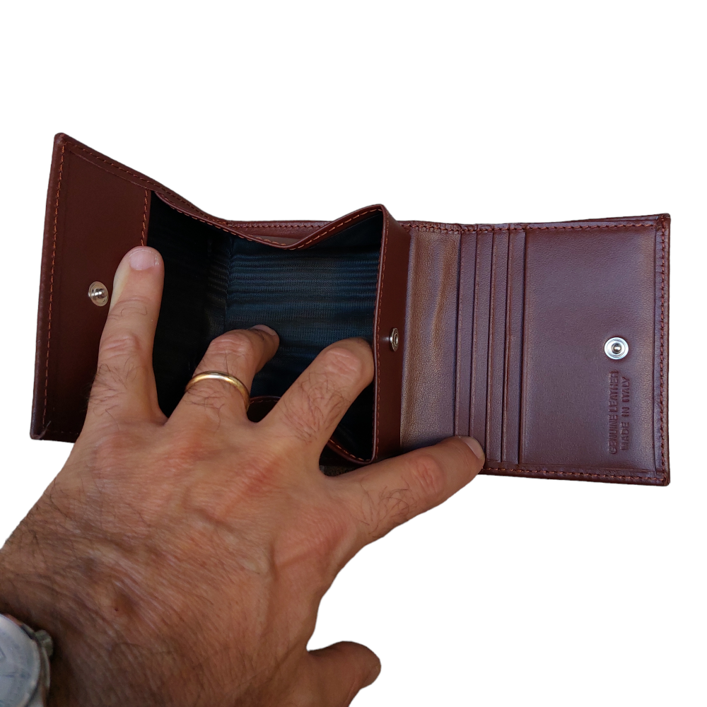 Men's wallet with leather coin pocket