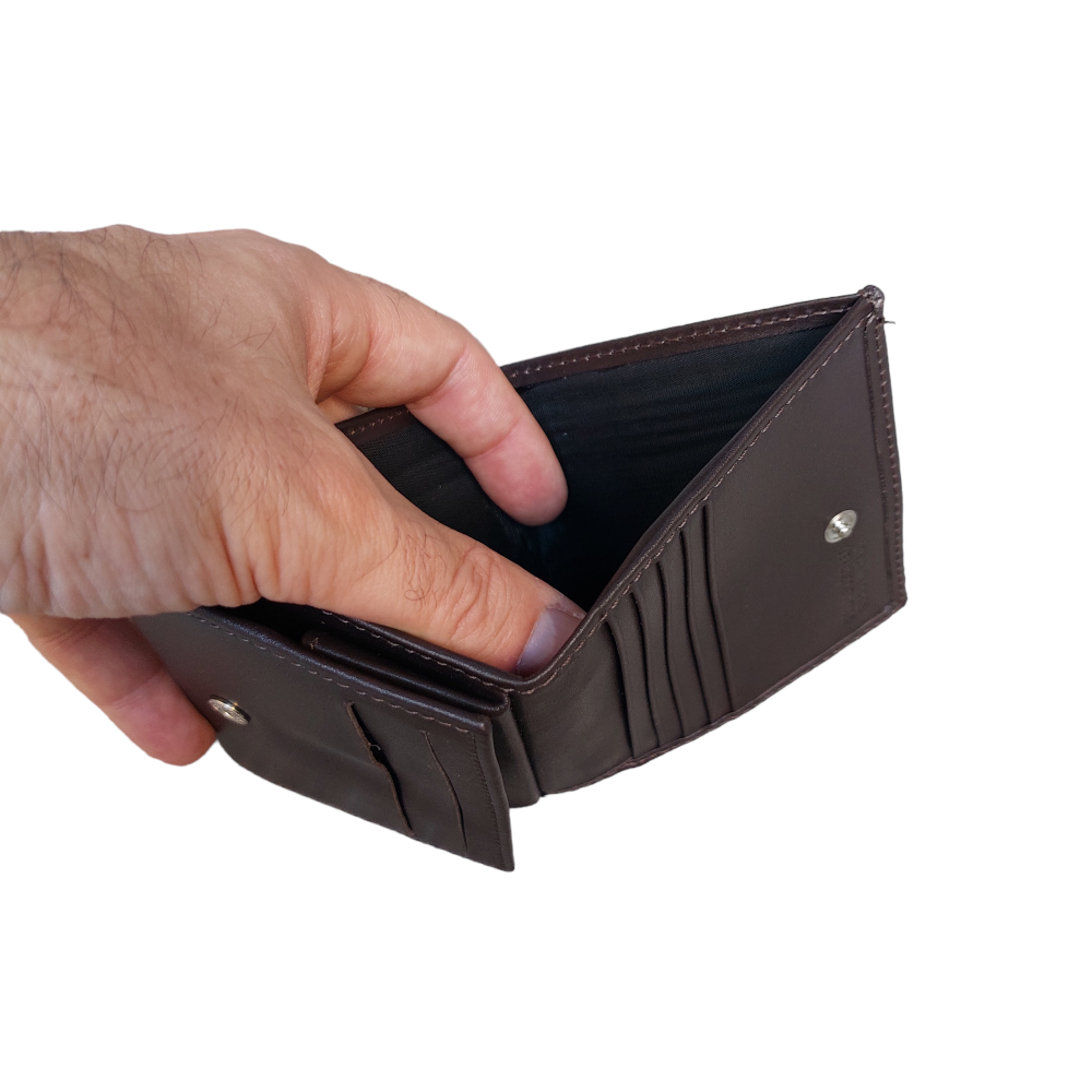 Men's wallet with coin pocket in dark brown