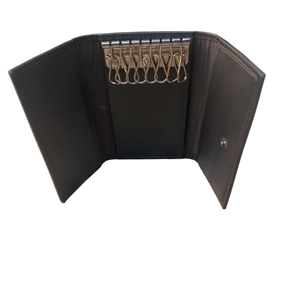 Black 8-Hook Leather Keychain