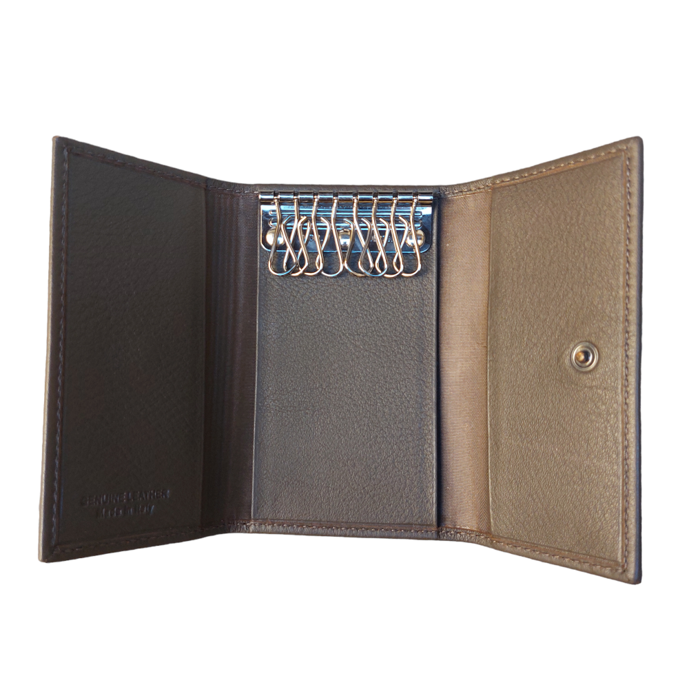 Dark brown 8-hook leather key ring