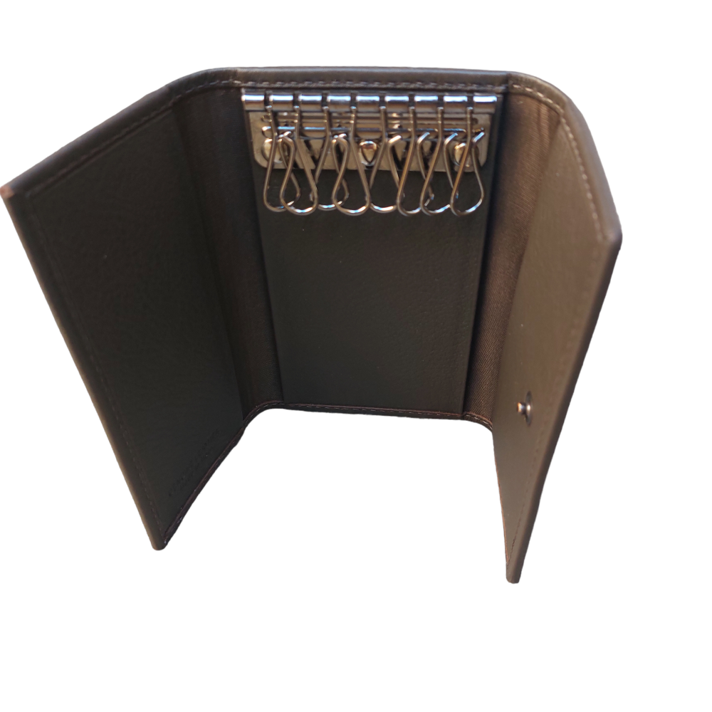 Dark brown 8-hook leather key ring