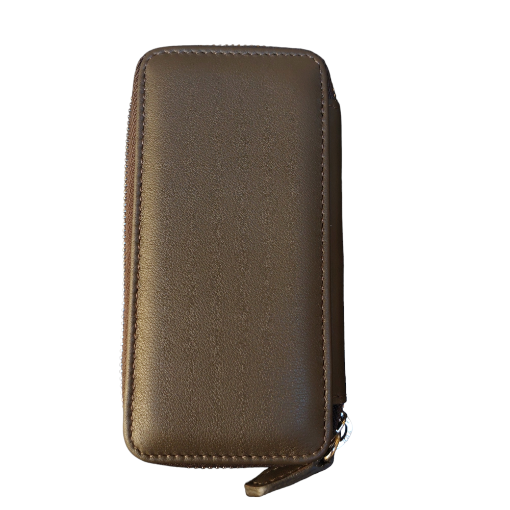 Dark brown leather keychain with zipper