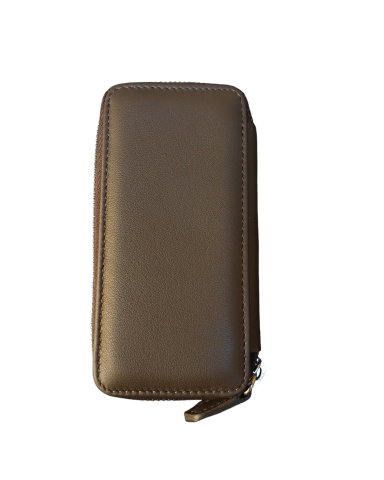 Dark brown leather keychain with zipper