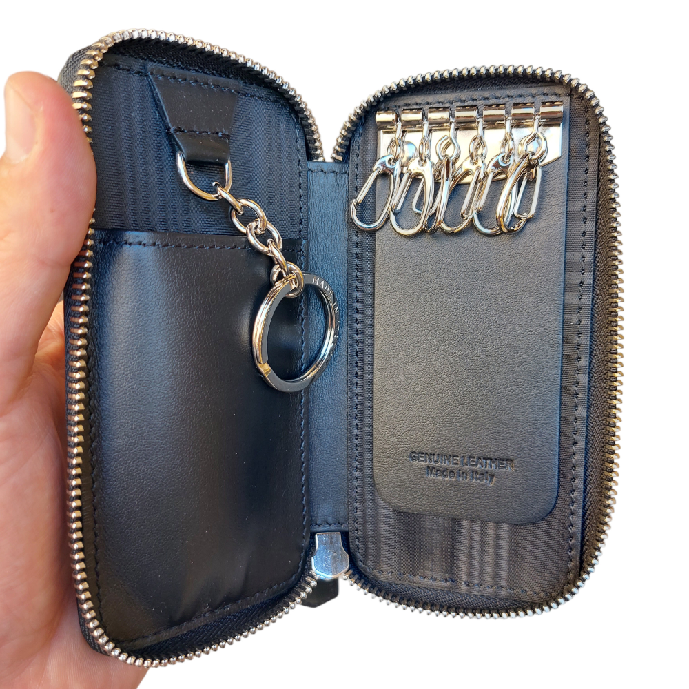 Black leather zipper keychain