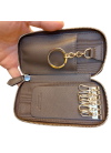 Dark brown leather keychain with zipper