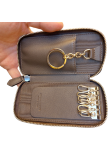 Dark brown leather keychain with zipper
