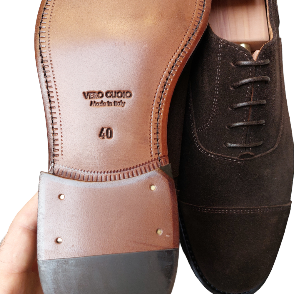 Dark brown suede Oxfords
