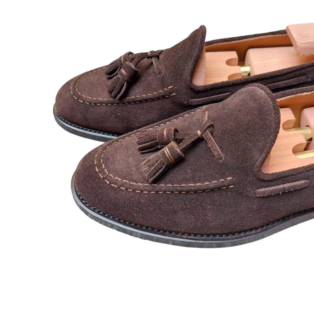 Dark Brown Suede Tassel Loafers
