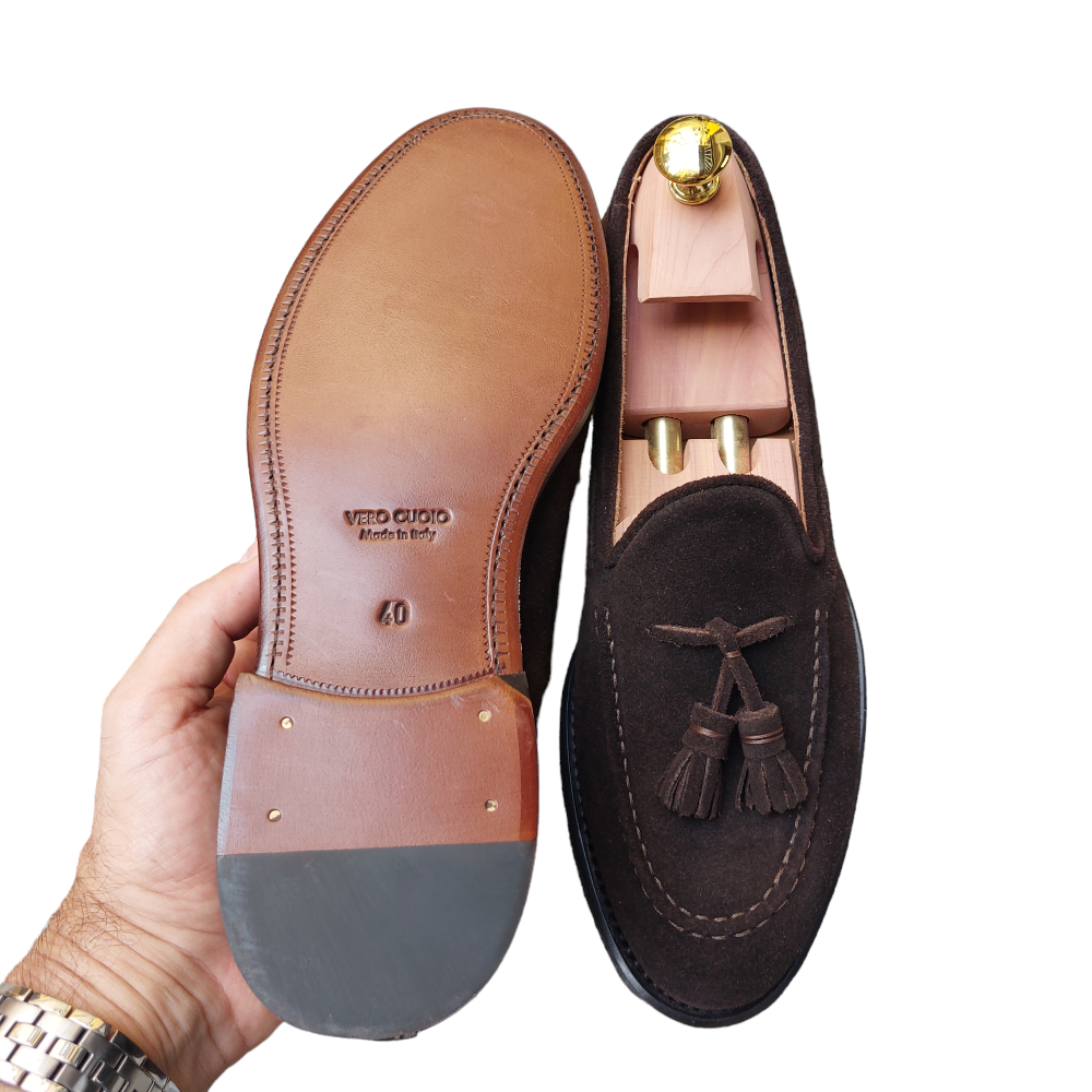 Dark Brown Suede Tassel Loafers