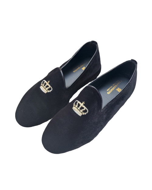 Pantofole chiuse in velluto nero con corona