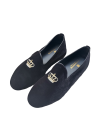 Black velvet closed slippers with crown