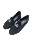 Black velvet closed slippers with crown