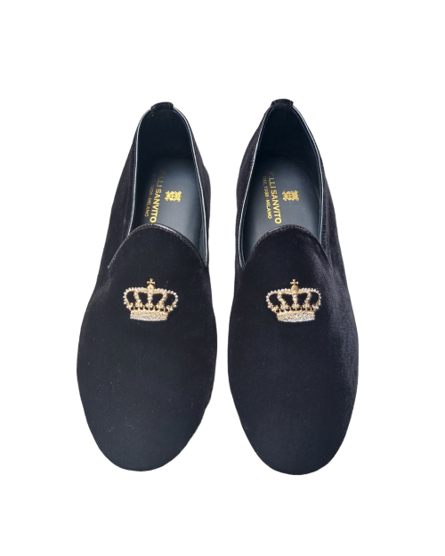 Pantofole chiuse in velluto nero con corona 2