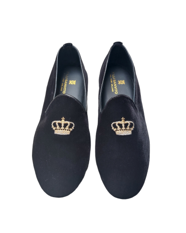 Pantofole chiuse in velluto nero con corona