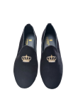 Black velvet closed slippers with crown