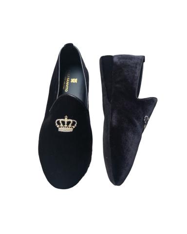 Pantofole chiuse in velluto nero con corona