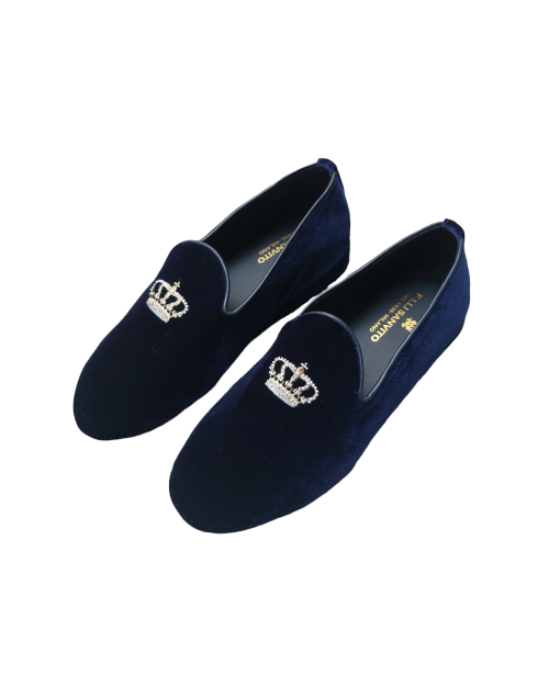 Blue velvet closed slippers with crown