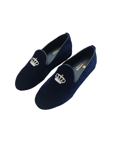 Pantofole chiuse in velluto blu con corona