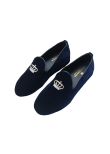 Blue velvet closed slippers with crown