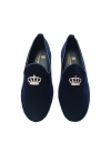 Blue velvet closed slippers with crown
