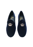 Blue velvet closed slippers with crown
