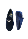 Blue velvet closed slippers with crown