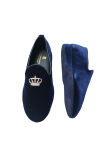 Blue velvet closed slippers with crown