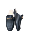 Women's black calfskin slippers with gold clip
