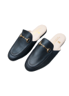 Women's black calfskin slippers with gold clip
