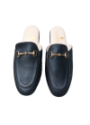 Women's black calfskin slippers with gold clip