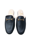 Women's black calfskin slippers with gold clip